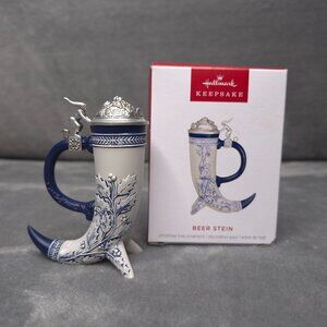 Hallmark Keepsake Christmas Tree Ornament 3 in Beer Stein Blue White Design 2024